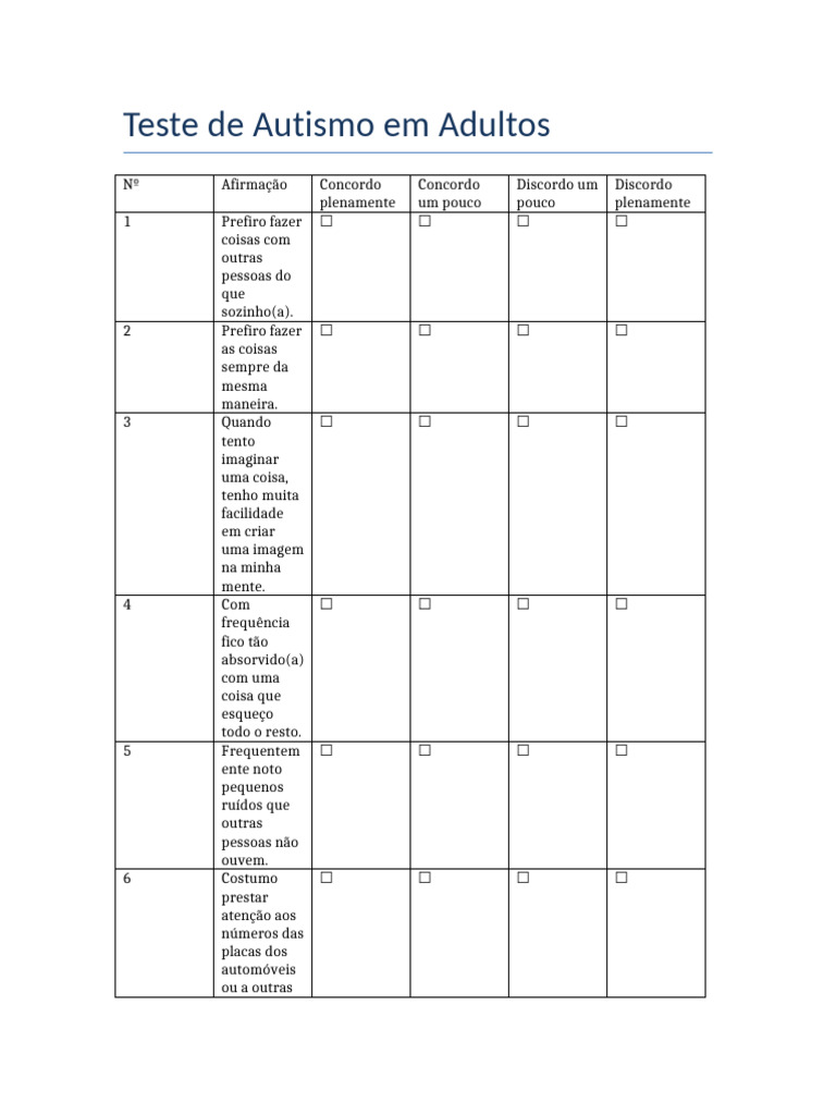 Teste de Autismo para Adultos | PDF