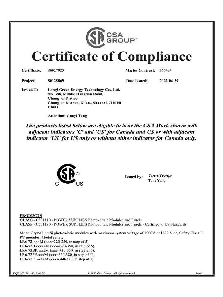 Longi Solar Panel Iso Certeficate | PDF