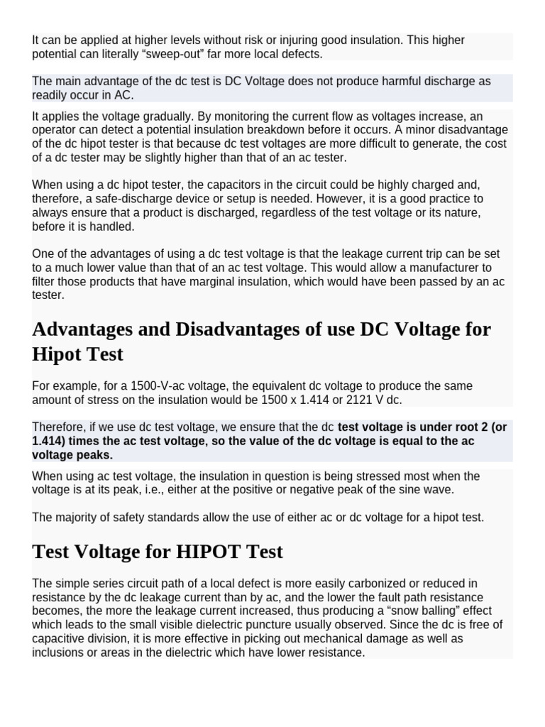 Advantages of DC Voltage in Hipot Testing | PDF