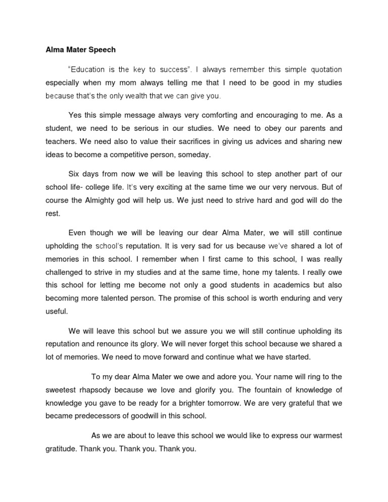 Alma Mater Speech