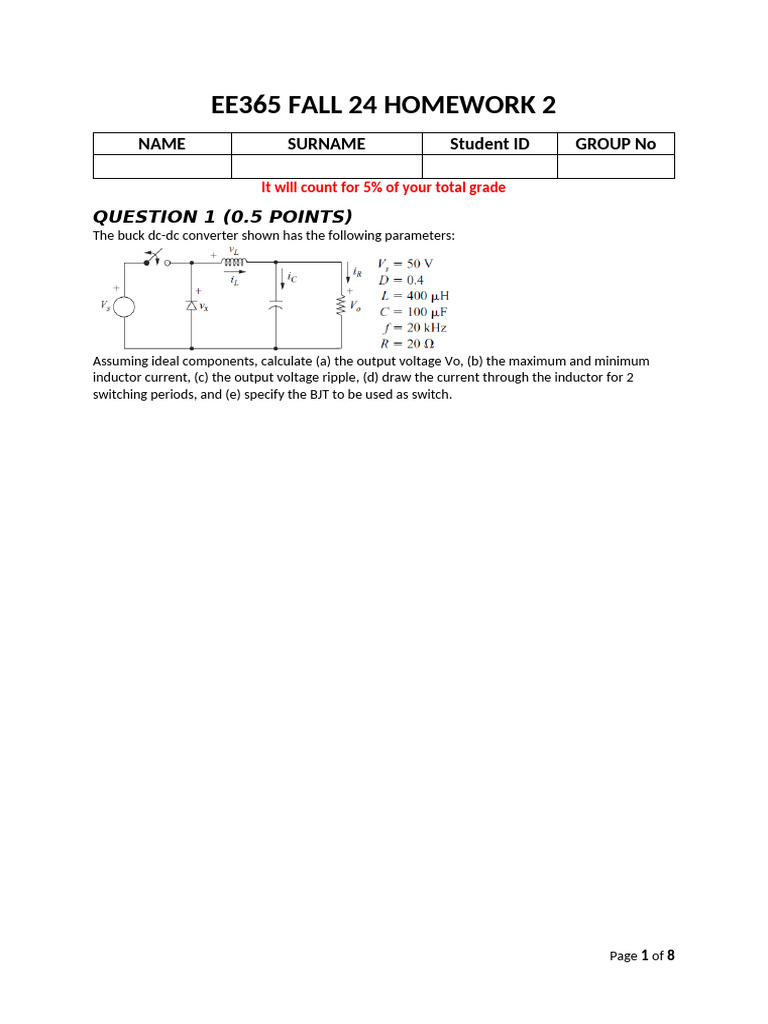 Ee365 Fall 24 Homework 2 | PDF | Inductor | Electrical Circuits