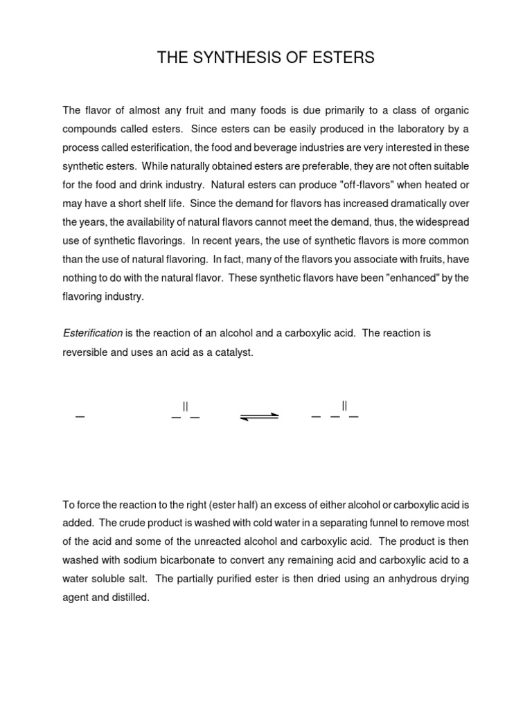 Synthesis of Esters for Flavor Production | PDF | Ester | Acid