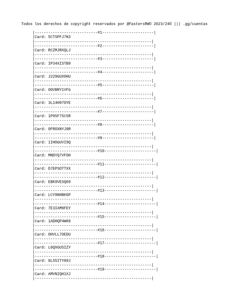 List of Unique Card Codes | PDF