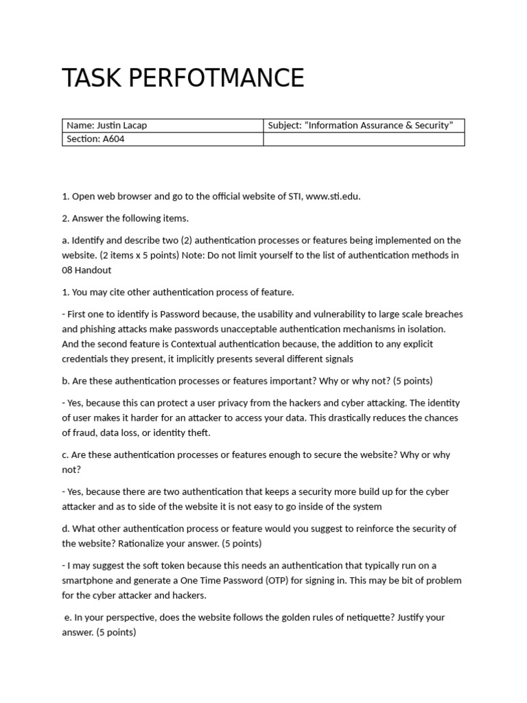 TASK PERFOTMANCEs | PDF
