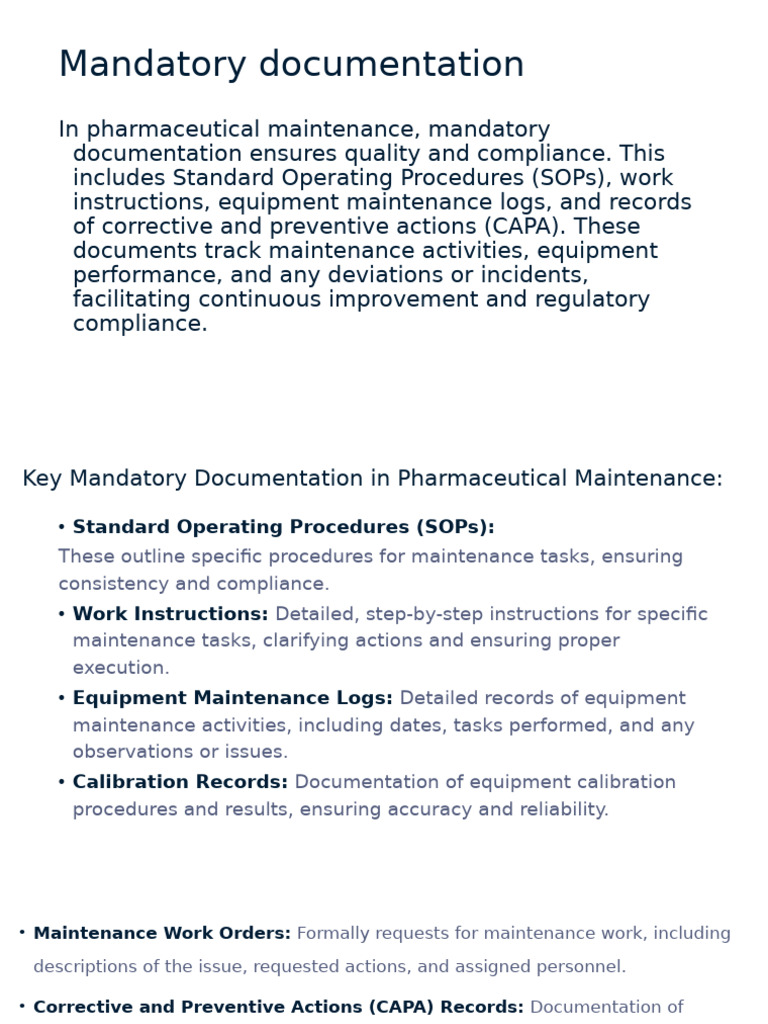 Essential Documentation for Pharma Maintenance | PDF | Regulatory ...