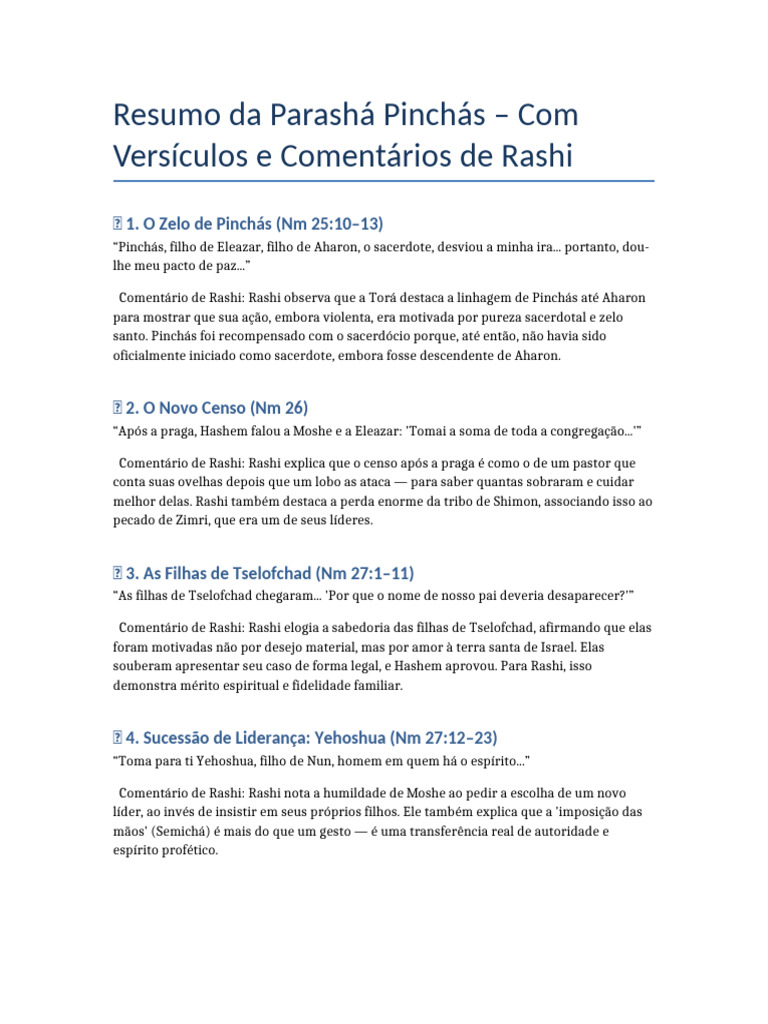 Resumo da Parashá Pinchás e Rashi | PDF | Crença e doutrina religiosa