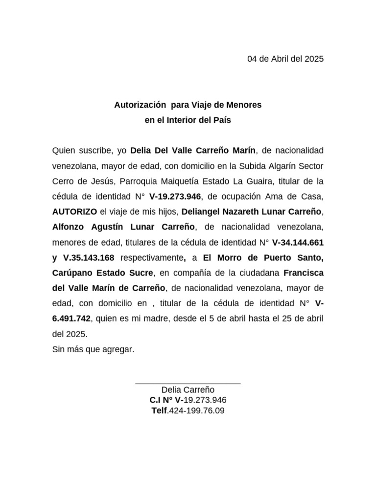 Permiso de Viaje para Menores de Edad | PDF