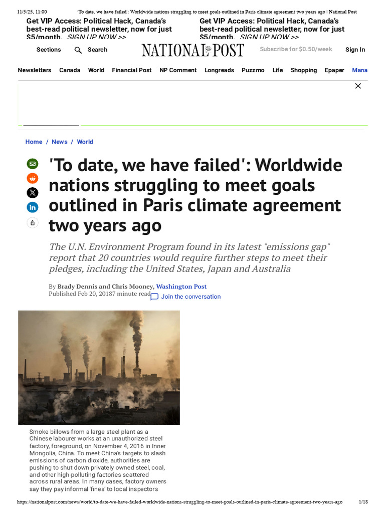 Nations Struggle to Meet Paris Goals | PDF | Climate Change