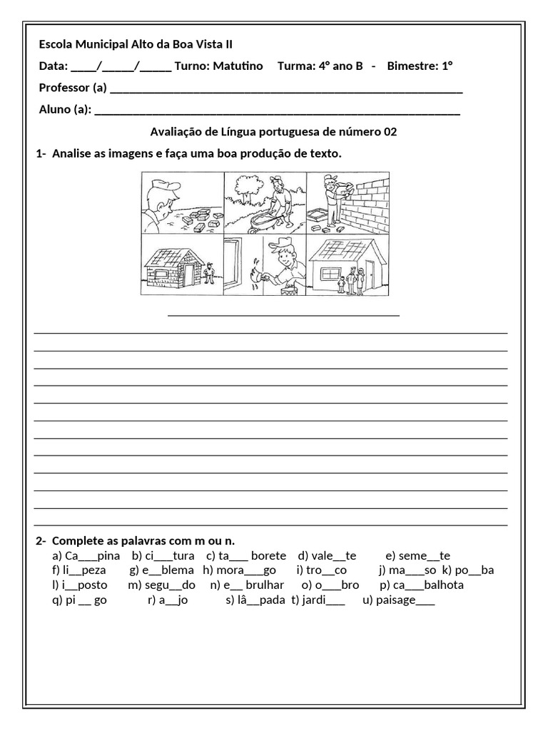 Avaliação de Língua Portuguesa 4º Ano B | PDF | Sílaba | Famílias ...