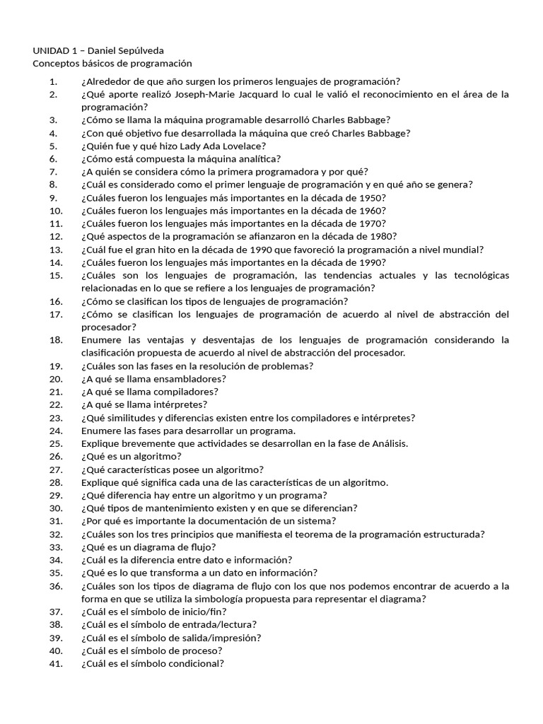 Unidad 1 y 2 | PDF | Lenguaje de programación | Programación de ...