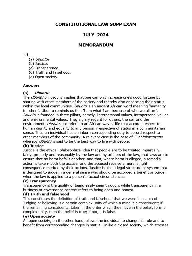 Constitutional Law Exam July 2024 Analysis | PDF | Separation Of Powers ...