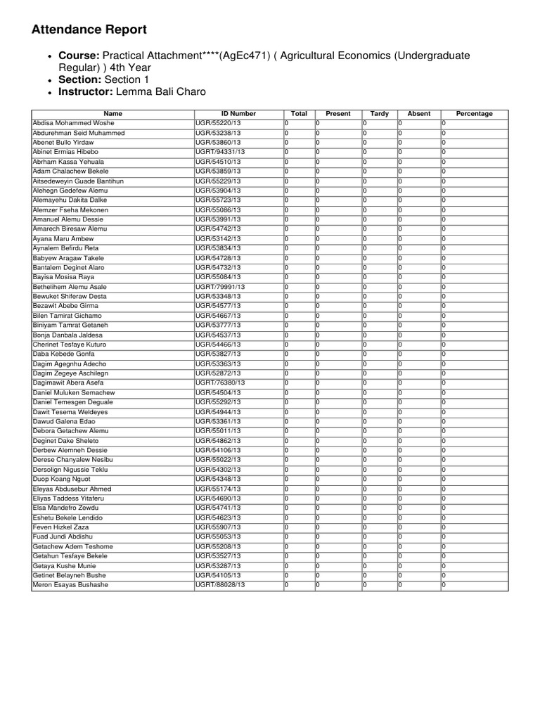 Practical Attachment Attendance Report | PDF