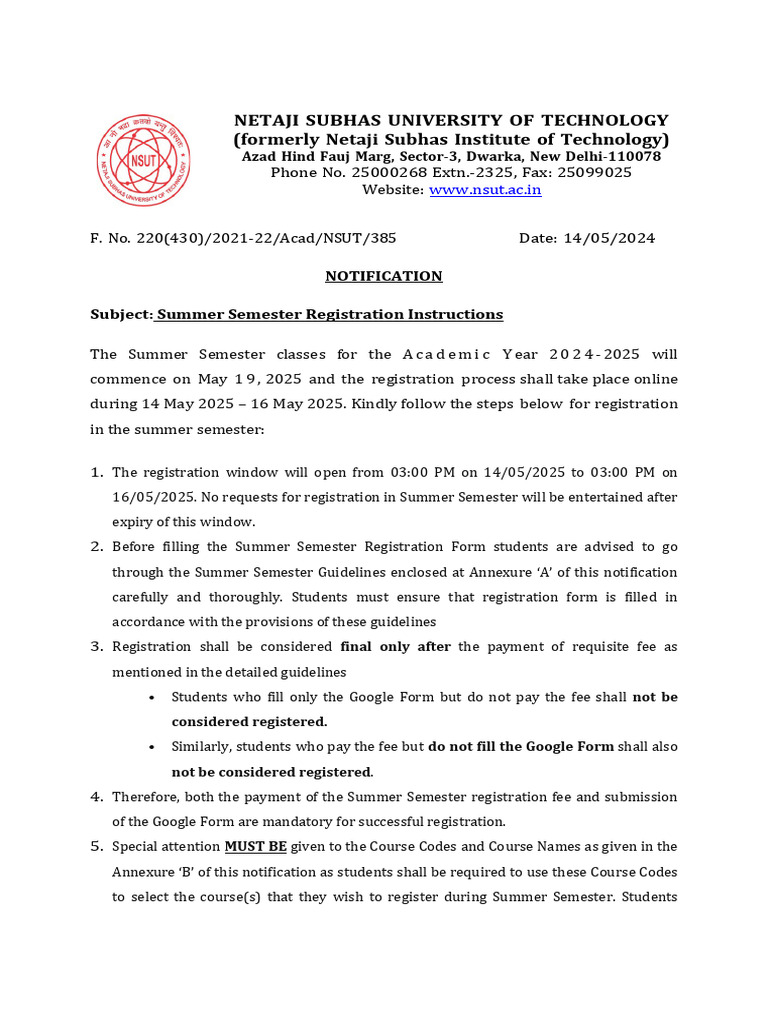 Summer Semester Registration Guide 2025 | PDF | Physics | Electronic ...