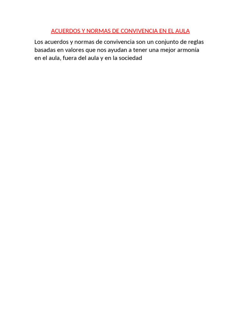 Acuerdos y Normas de Convivencia en El Aula | PDF