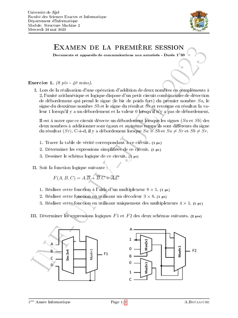 Examen Structure Machine 2 - Univ Jijel | PDF | Mathématiques ...
