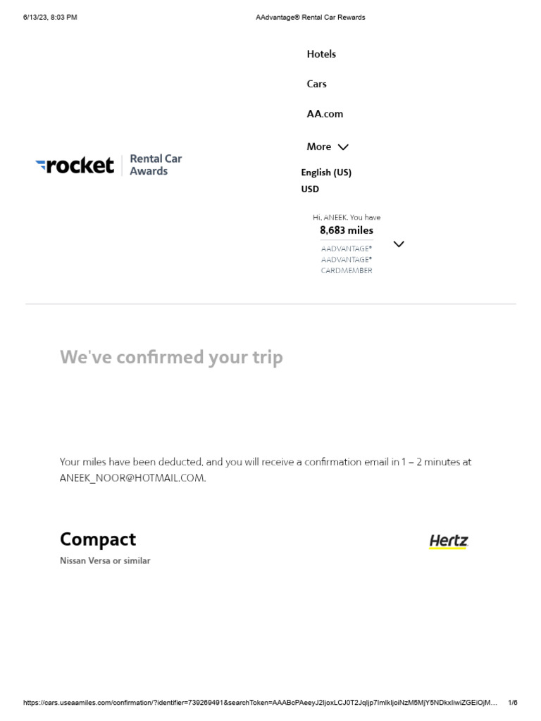 AAdvantage Rental Car Confirmation | PDF | Car Rental | Credit Card
