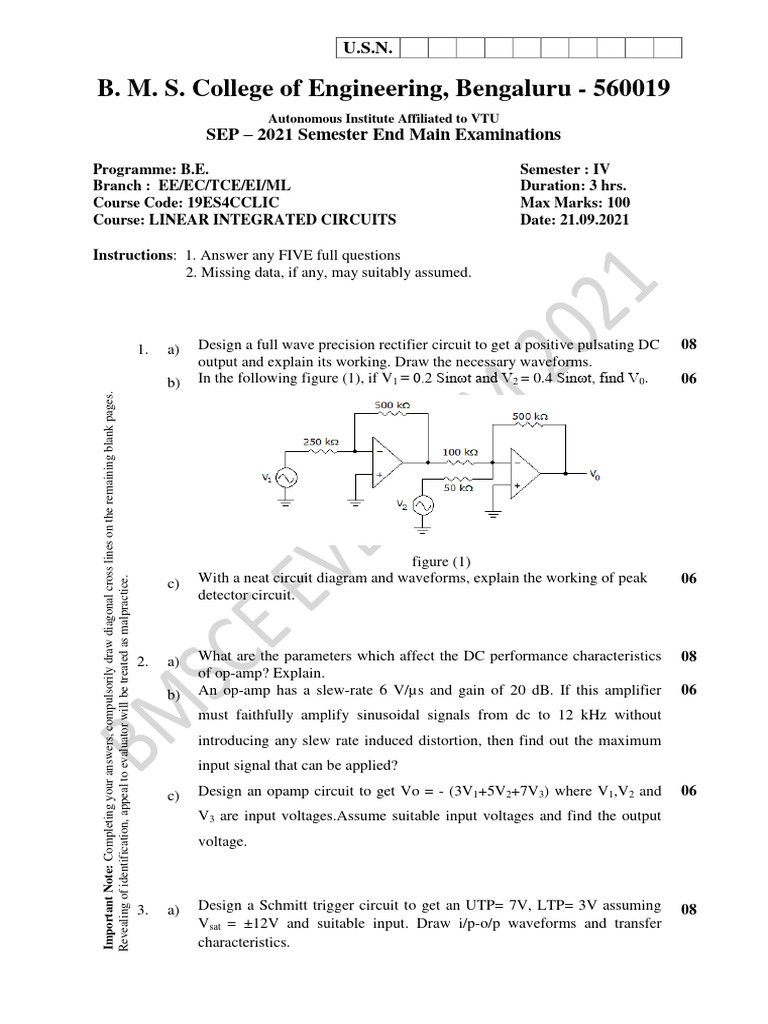 B. M. S. College of Engineering, Bengaluru - 560019 | PDF | Analog To ...