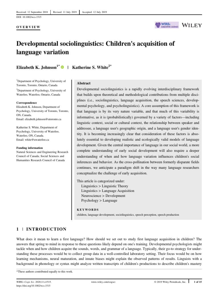 Children's Language Variation Acquisition | PDF | Language Acquisition ...