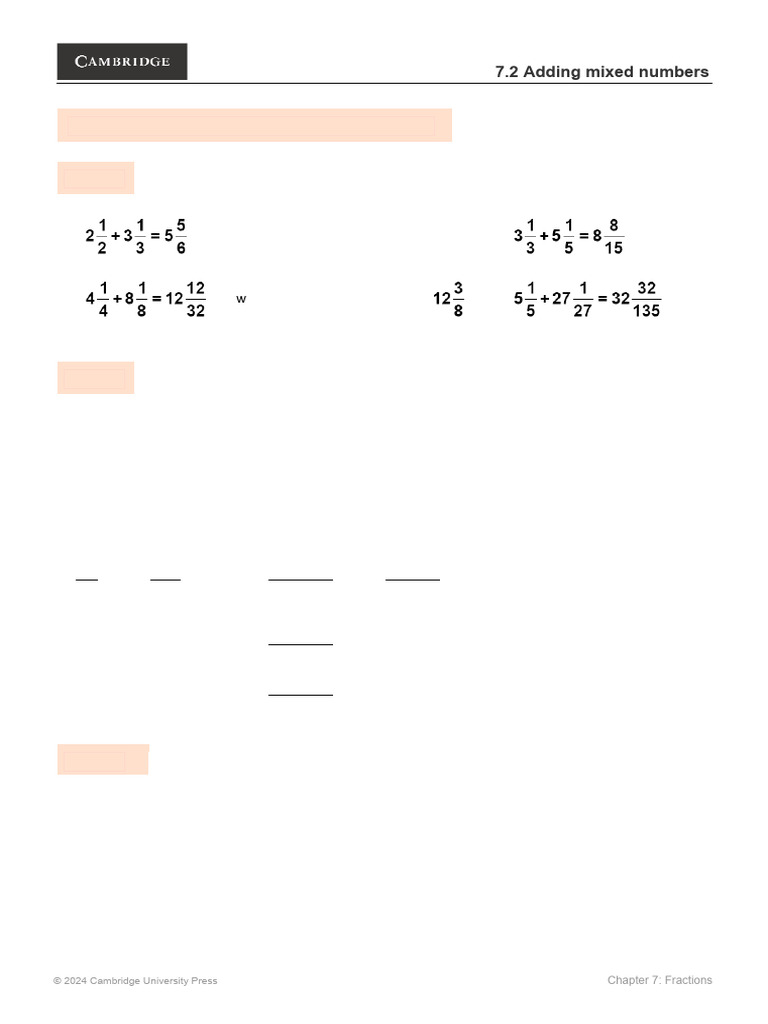 Adding Mixed Numbers: Answer Key | PDF