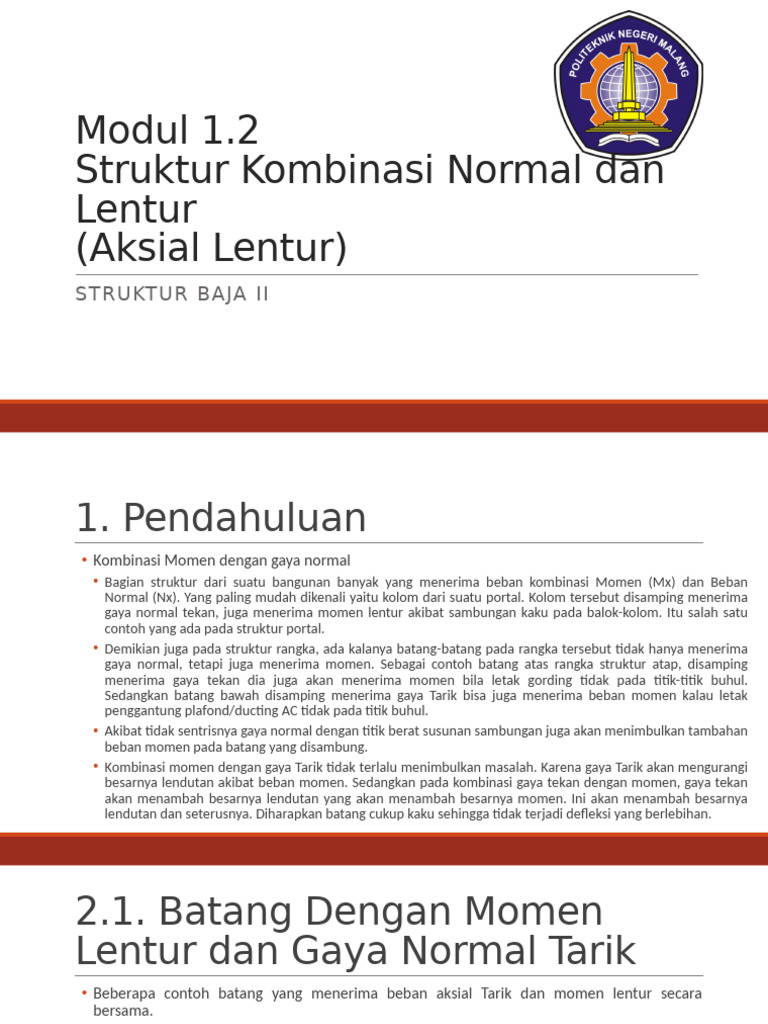 Modul 1.2 Struktur Kombinasi Normal Dan Lentur (Aksial Lentur) | PDF