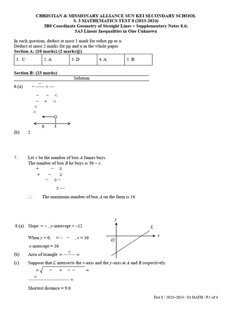 S3 Quiz 9 Practice Solution (2324) | PDF | Line (Geometry) | Elementary ...
