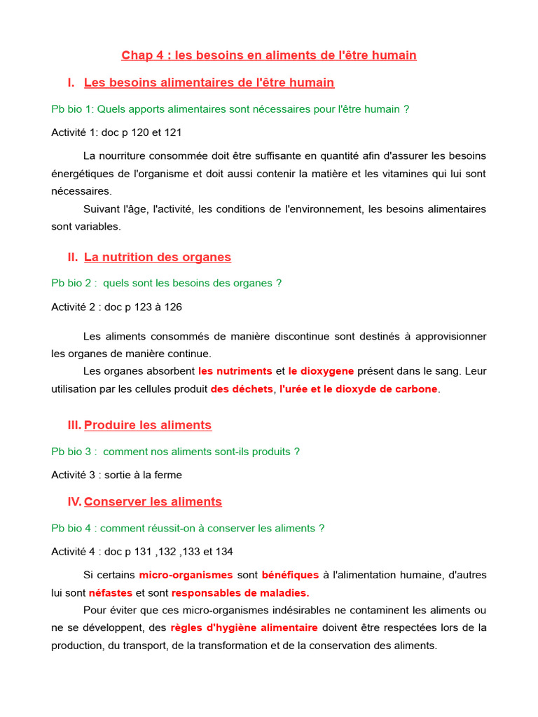 Besoins alimentaires de l'être humain | PDF