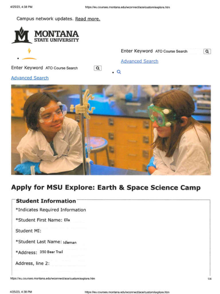 MSU Earth & Space Science Camp Application | PDF