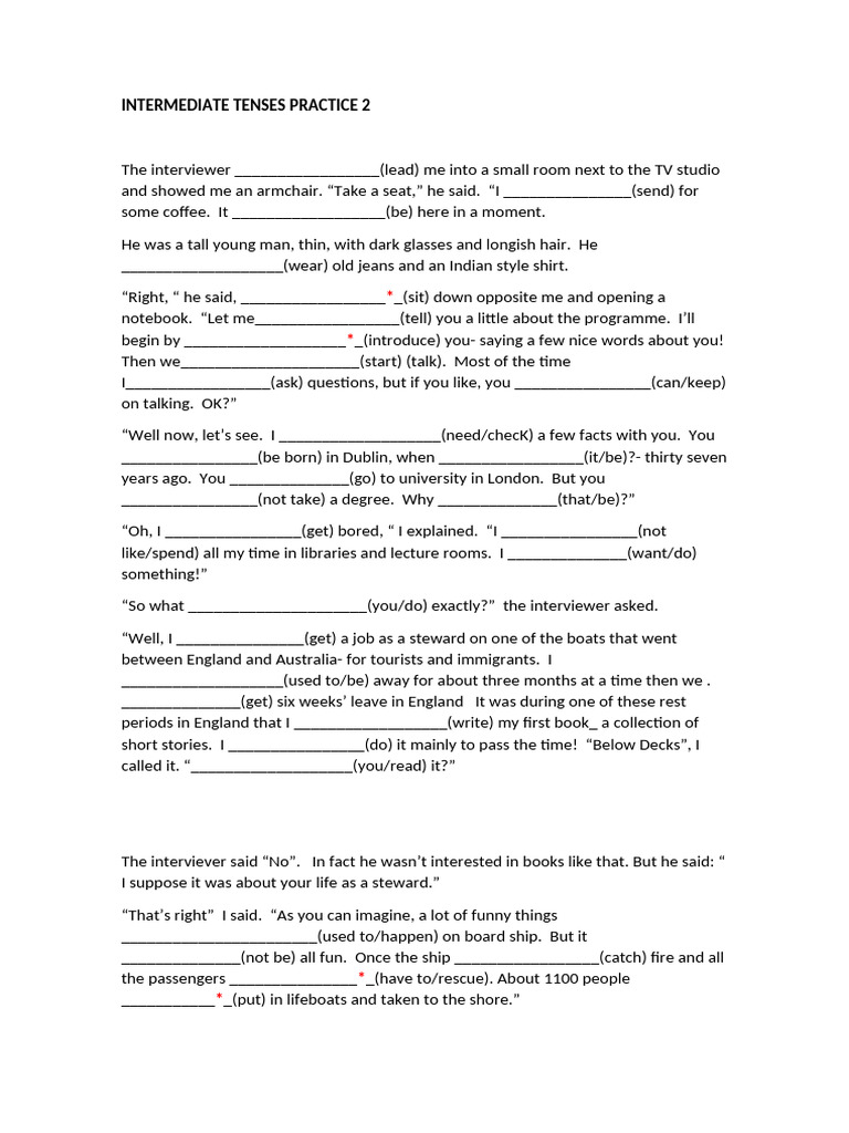 Intermediate Tenses Practice Exercise | PDF | Ships | Water Transport