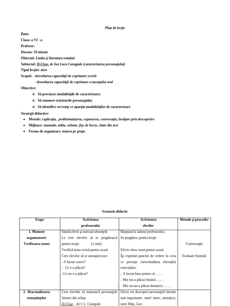 Plan de Lectie DL Goe | PDF