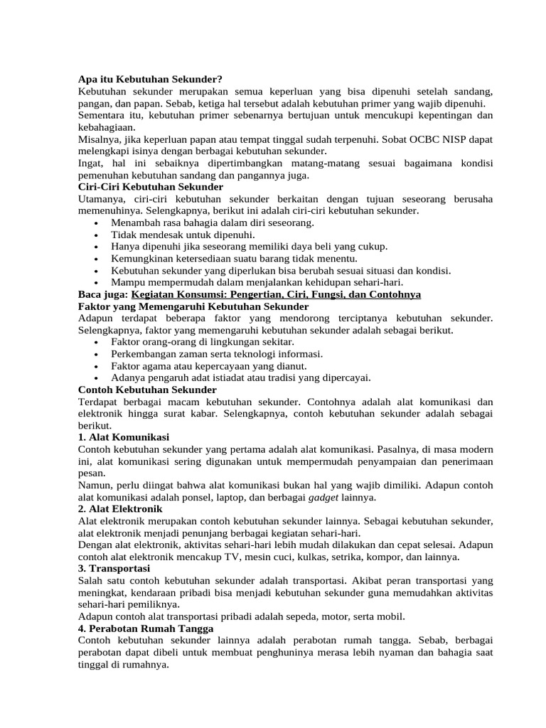 Kebutuhan Sekunder | PDF