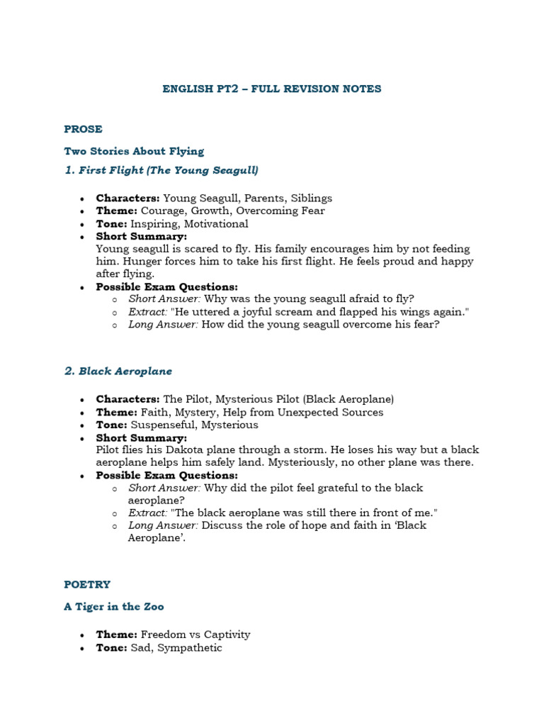 English PT2 Revision Notes Summary | PDF | Poetry