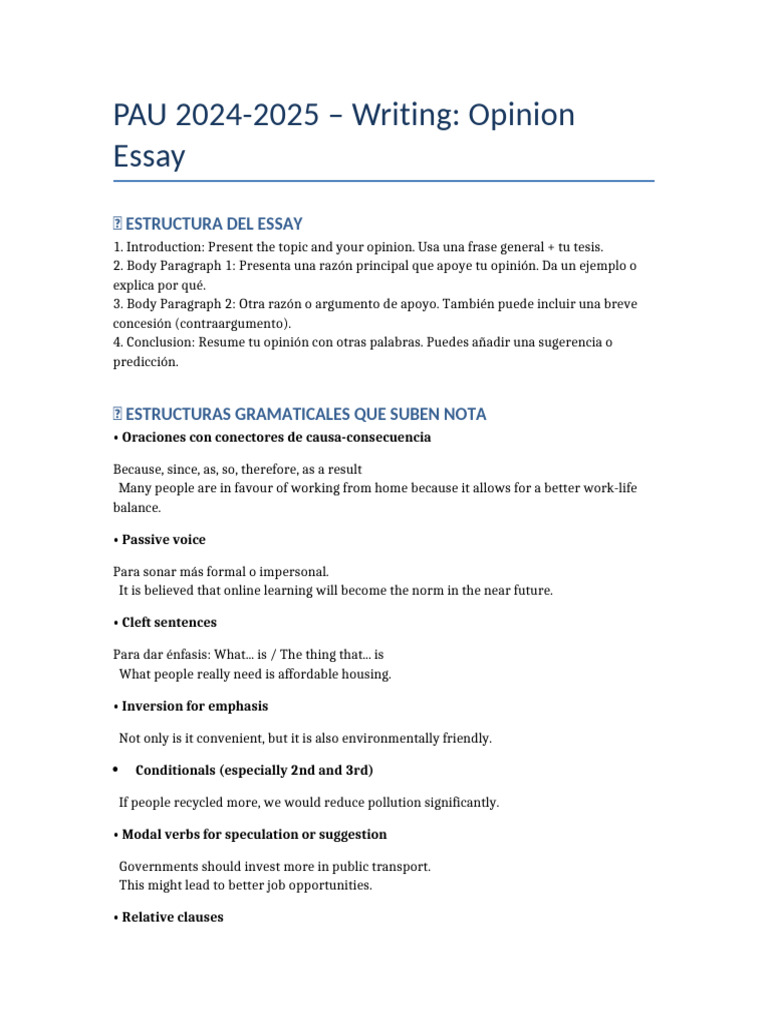 Opinion Essay PAU 2024-2025 | PDF | Syntax | Grammar