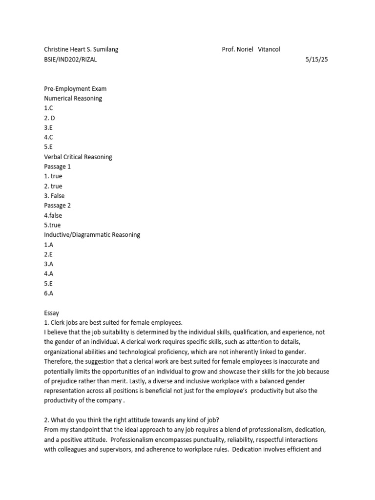 Pre-Employment Exam Results and Insights | PDF