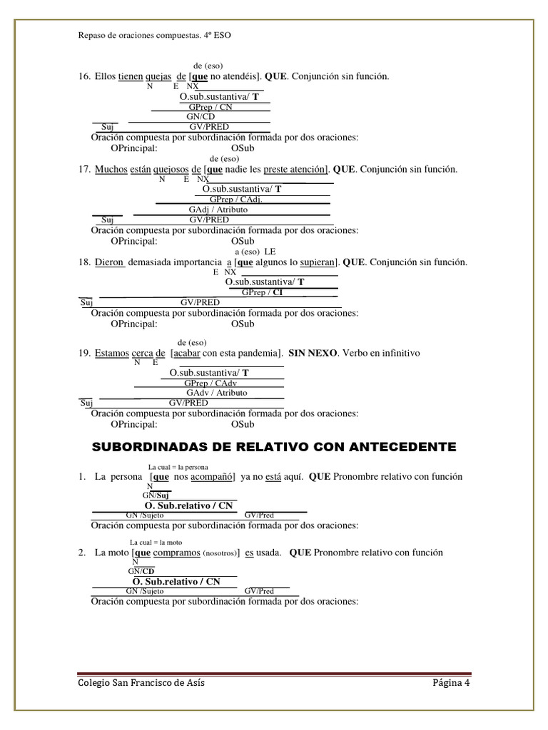 Repaso de oraciones compuestas 4º ESO | PDF | Unidades Semánticas ...