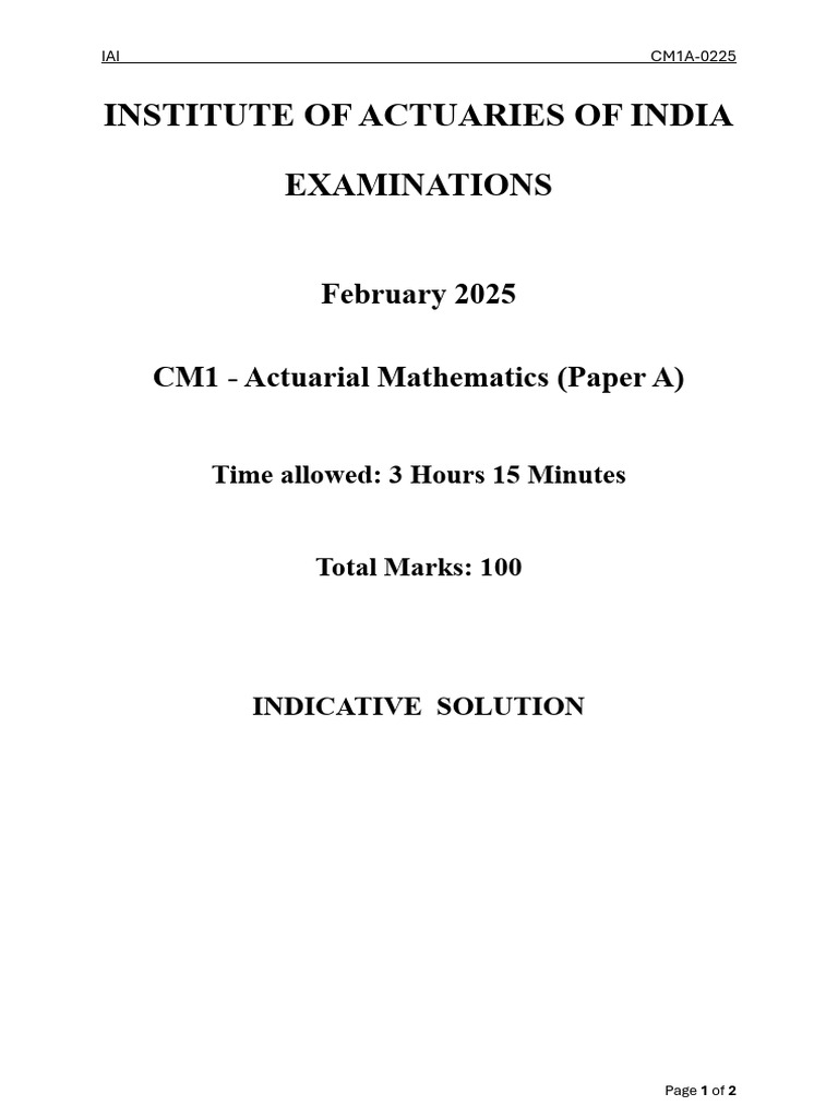 CM1 Actuarial Mathematics Solutions | PDF | Actuarial Science