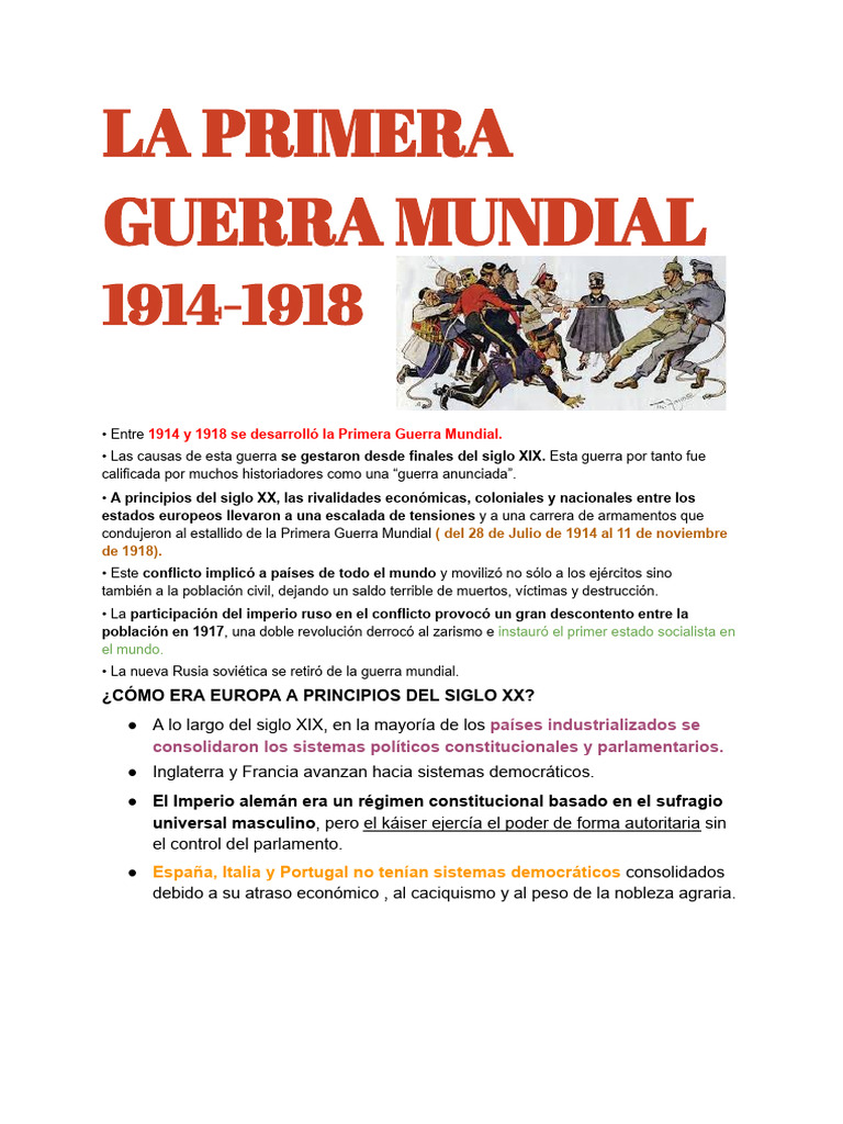 Causas y Consecuencias de la Primera Guerra Mundial | PDF | Alemania ...