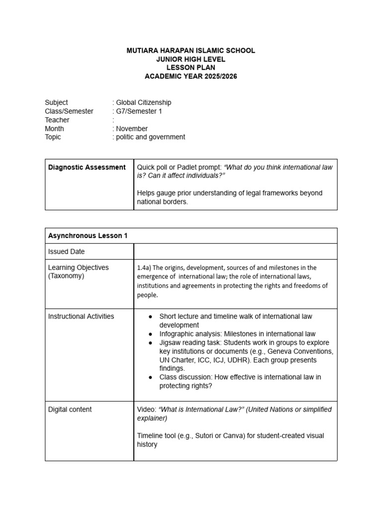 NOVEMBER Global Citizenship | PDF | Educational Assessment | Teaching ...