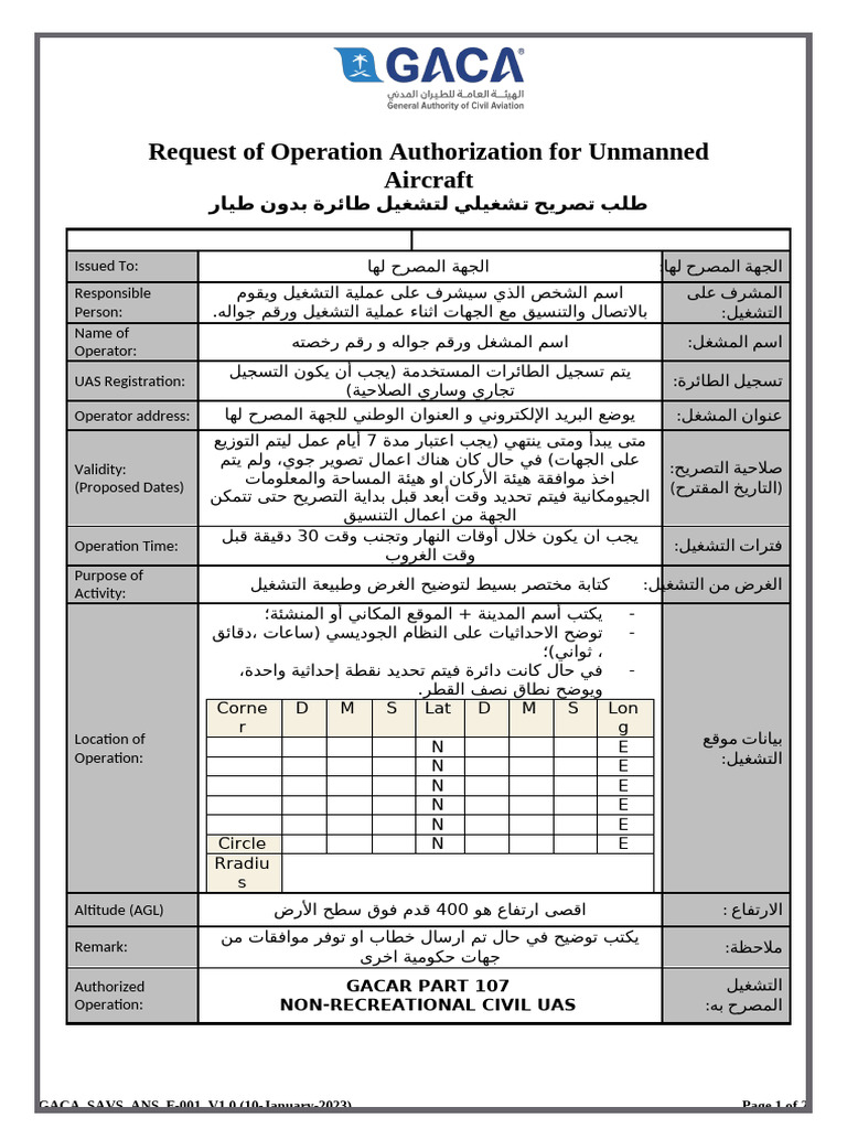 Request of Operation Authorization For Unmanned Aircraft Systems | PDF