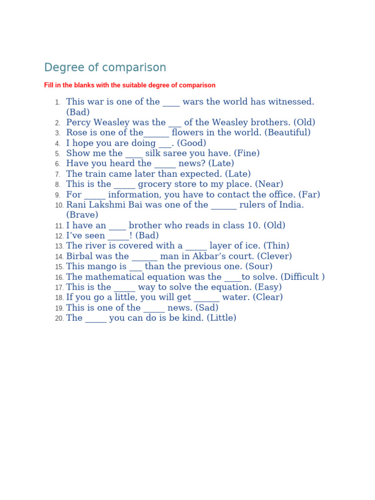 DEGREE OF COMPARISON CLASS 7 ICSE visual data 8