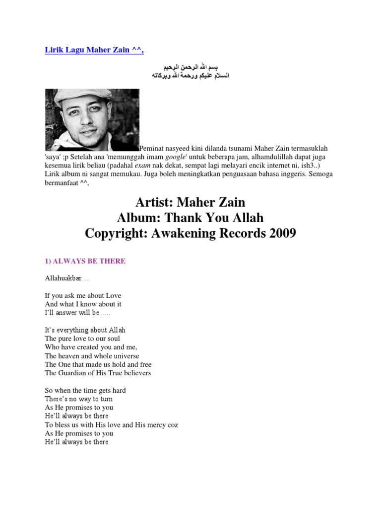 Artist: Maher Zain Album: Thank You Allah