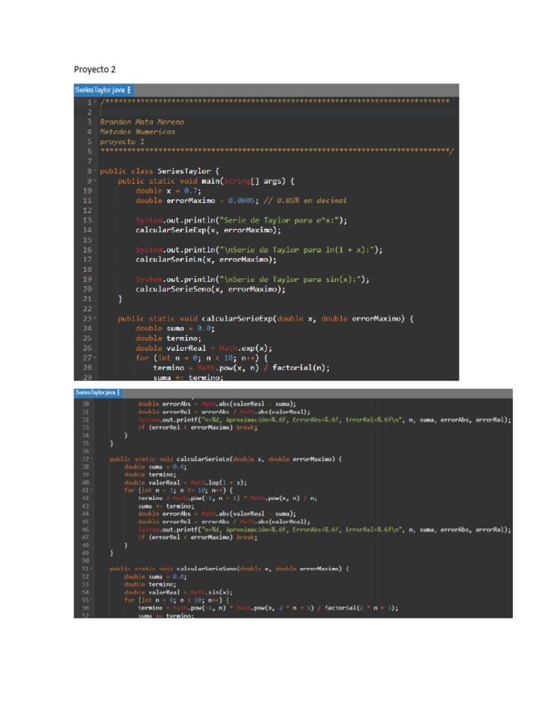 Series de Taylor en Java: e^x, ln y sin | PDF