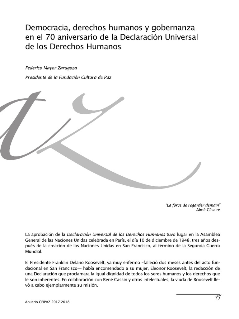 Democracia, Derechos Humanos y Gobernanza en El 70 Aniversario de La ...