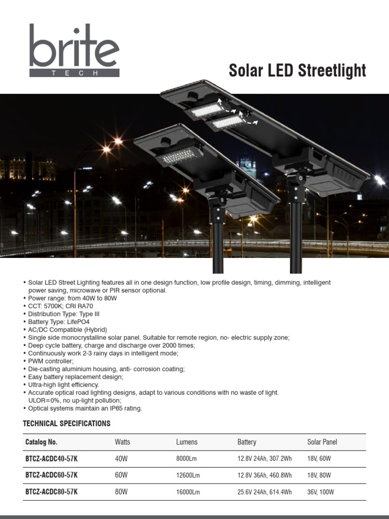 Solar LED Streetlight Specifications | PDF | Power Supply ...