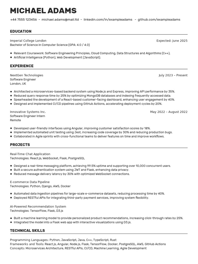 Software Engineer Resume of Michael Adams | PDF | Information ...