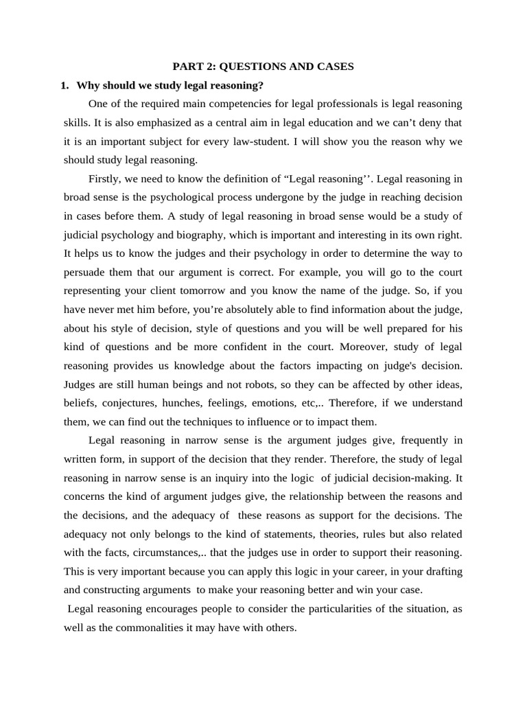 Legal Reasoning and Case Analysis Guide | PDF | Reason | Deductive ...