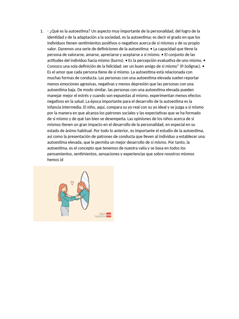 Importancia de la Autoestima en la Personalidad | PDF