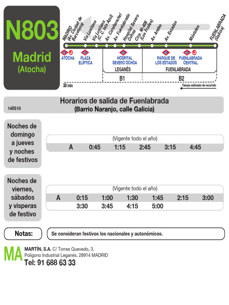 Horarios N803 Fuenlabrada | PDF