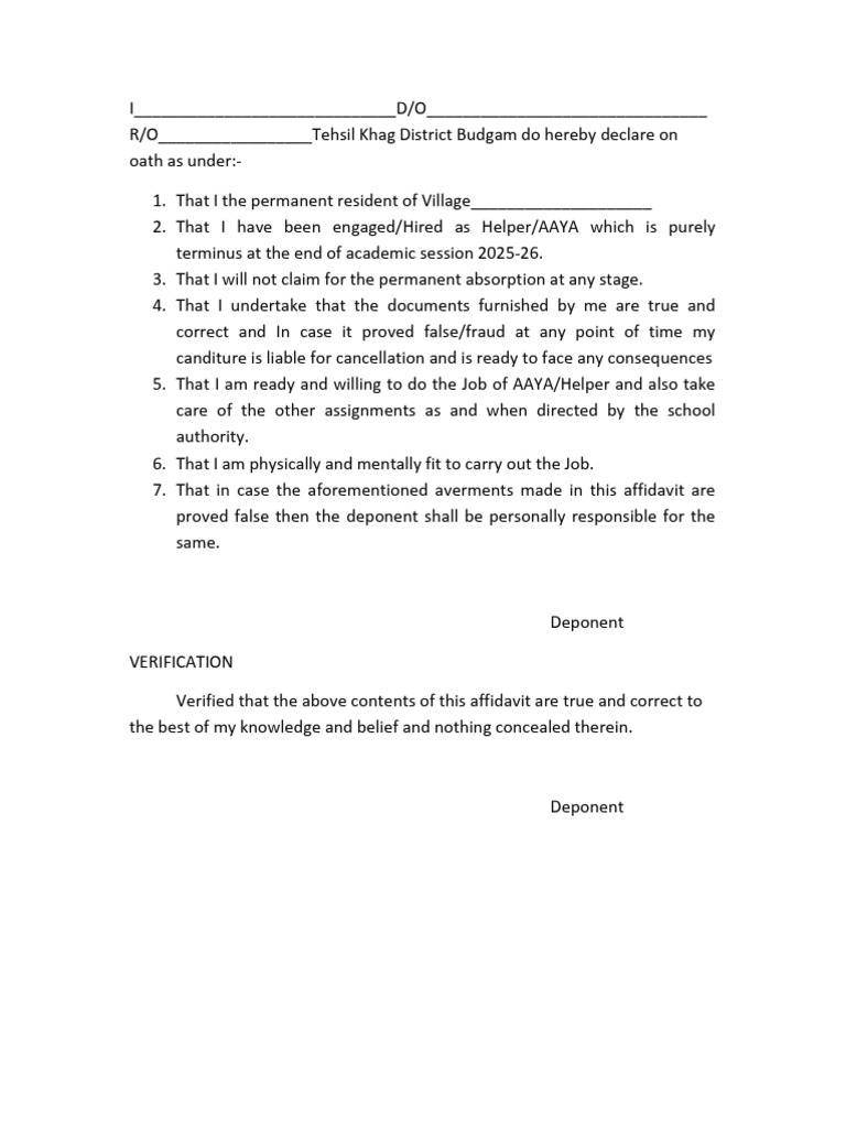 Affidavit AAYA 2025-26 | PDF