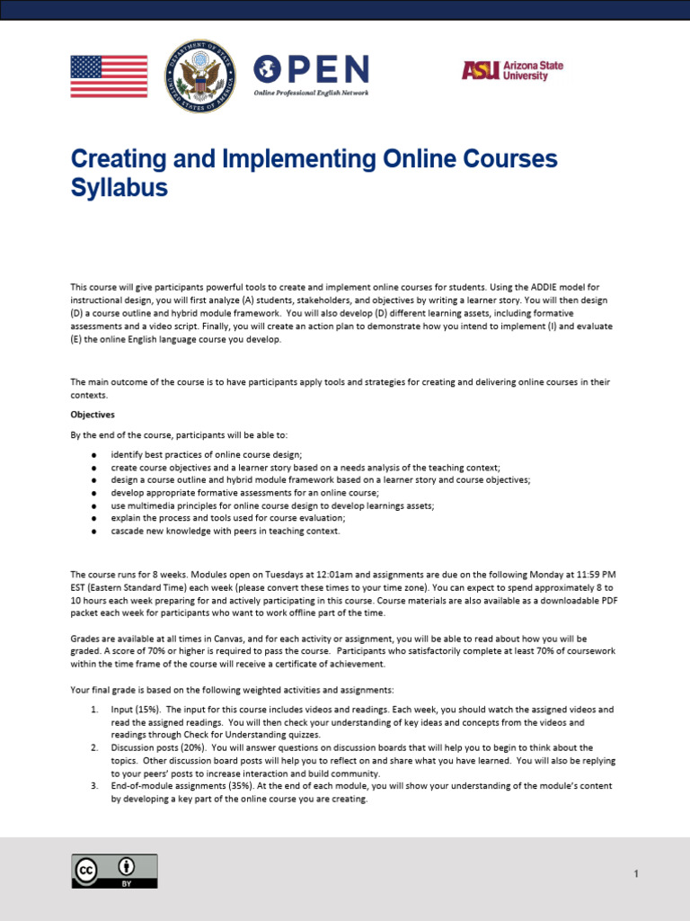 Creating and Implementing Online Courses - Syllabus - Orientation ...