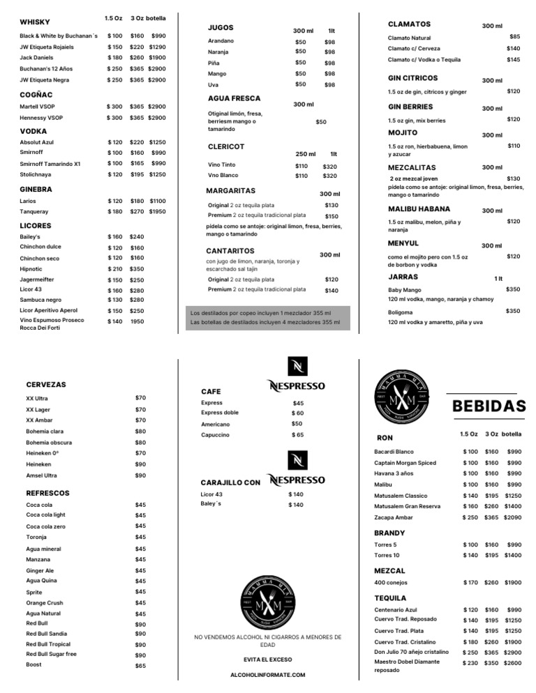 Precios de Bebidas Alcohólicas y Jugos | PDF | Vodka | Bebida